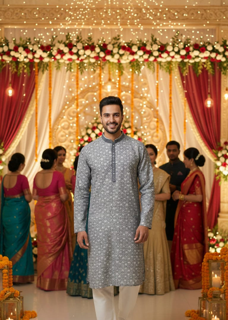Wedding Men's Jacquard Silk Kurta