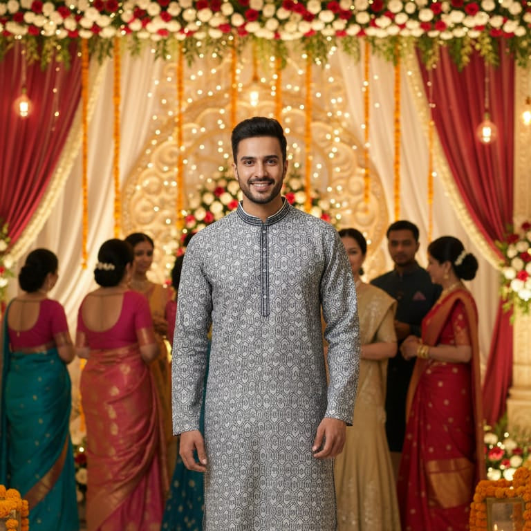 Wedding Men's Jacquard Silk Kurta