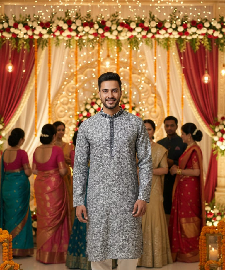 Wedding Men's Jacquard Silk Kurta