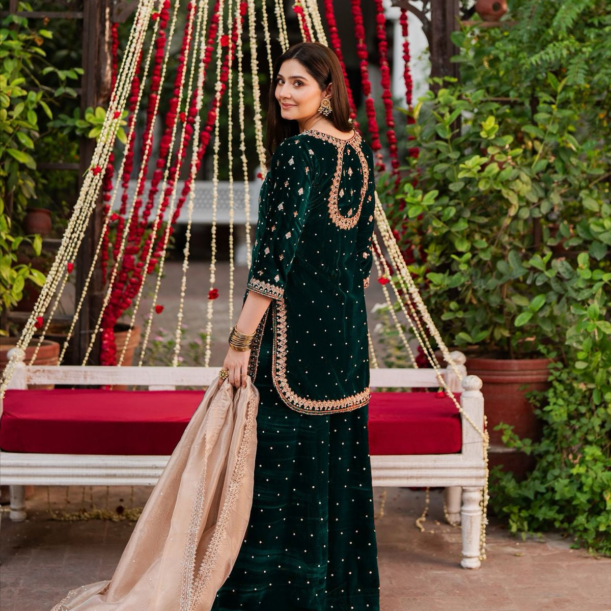 Modern Style Velvet Embroidered Suit