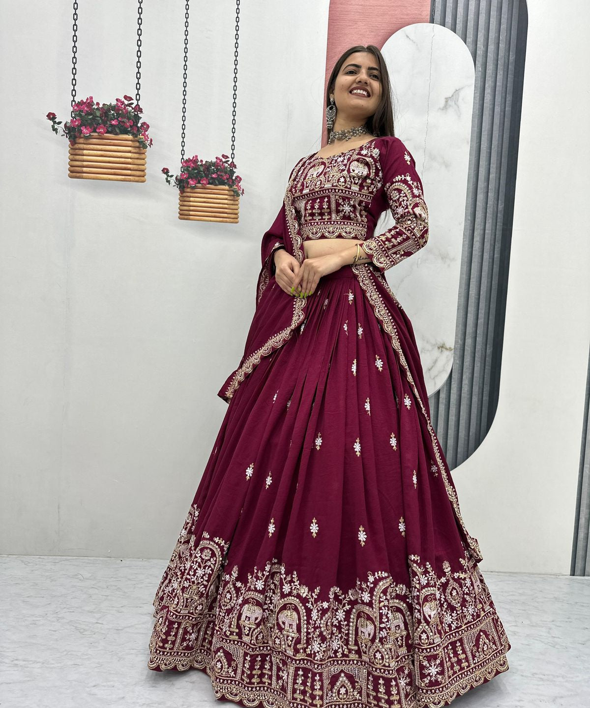 Festive Embroidered Silk Lehenga