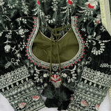 Dark Olive Velvet Embroidered Gown