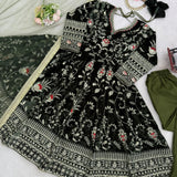 Dark Olive Velvet Embroidered Gown