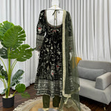 Dark Olive Velvet Embroidered Gown