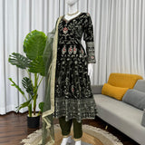 Dark Olive Velvet Embroidered Gown