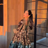 Dark Olive Velvet Embroidered Gown