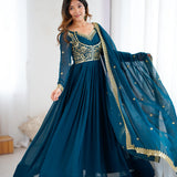 Teal Blue Georgette Anarkali Gown