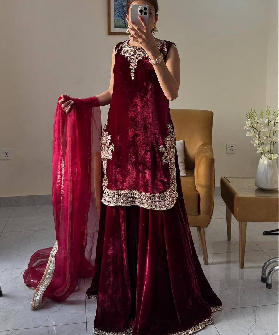 Designer Velvet Top Plazzo