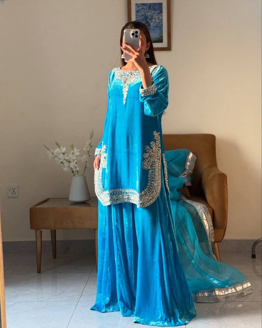 Designer Velvet Top Plazzo