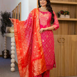 Trendy Bandhej Cotton Straight Suit