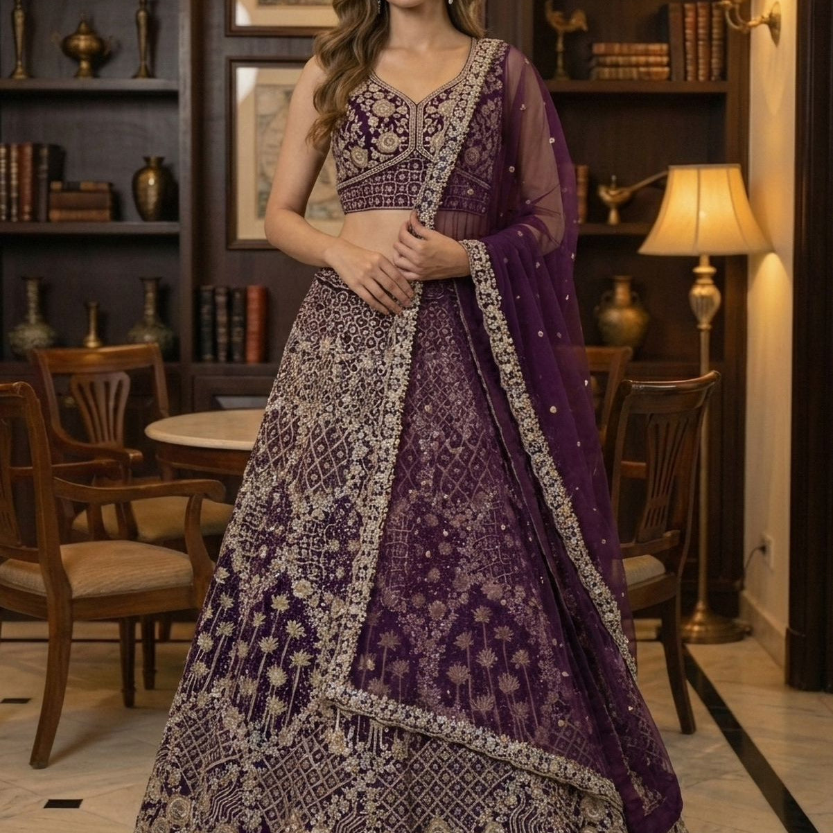 Elegant Bridal Motif Work Lehenga