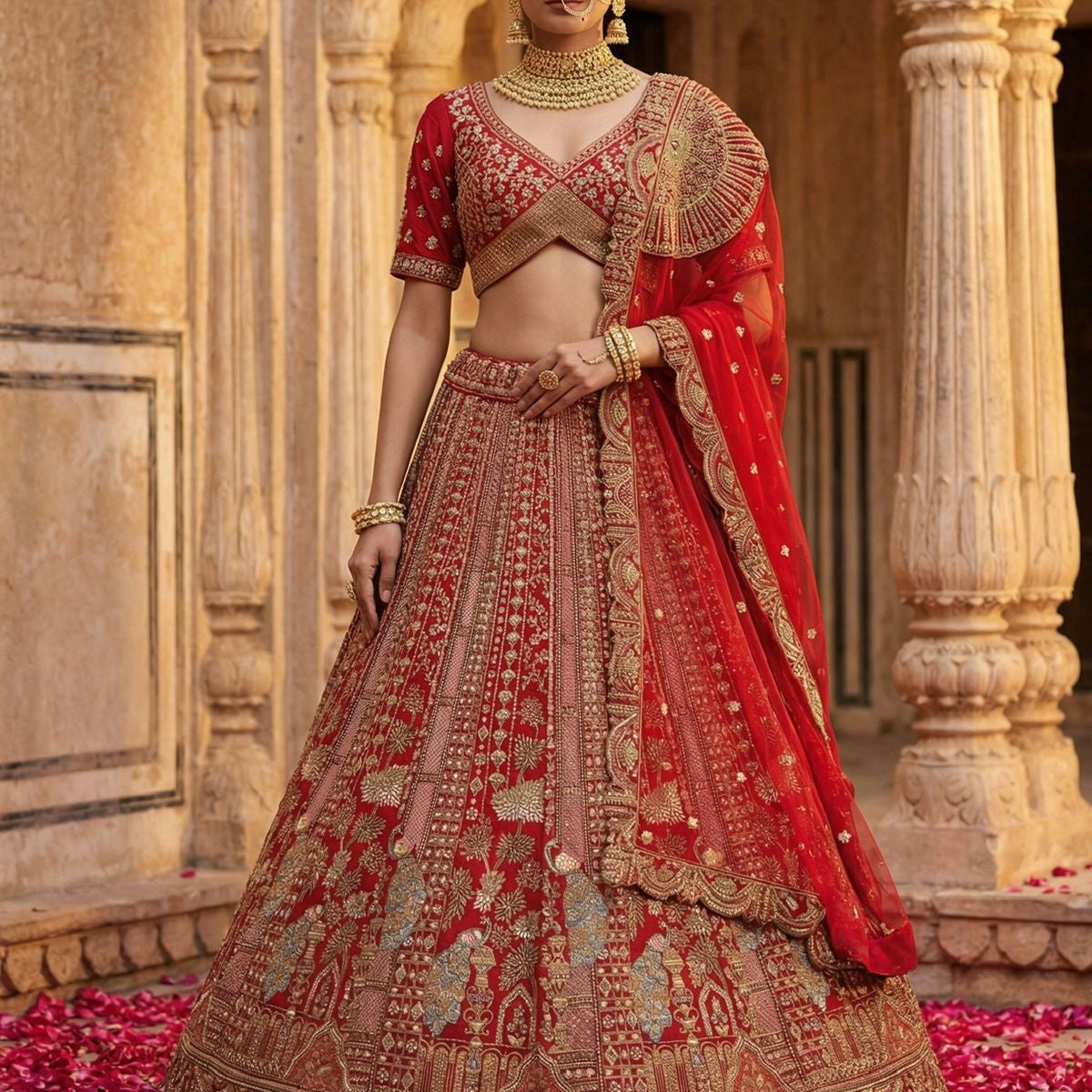 Crafted Bridal Pecock Embroidered Lehenga