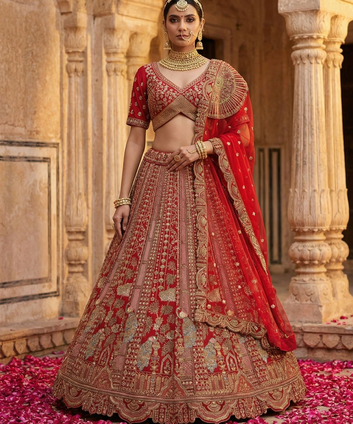 Crafted Bridal Pecock Embroidered Lehenga