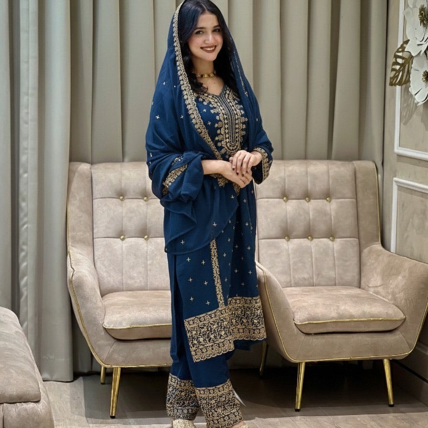 Festive Embroidered Straight Suit