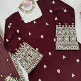 Elegant Brown Embroidered Suit