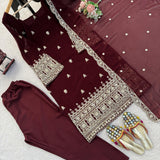 Elegant Brown Embroidered Suit