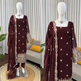 Elegant Brown Embroidered Suit