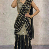 Fancy Black Mirror Ready To Wear Saree