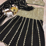 Fancy Black Mirror Ready To Wear Saree