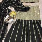 Fancy Black Mirror Ready To Wear Saree