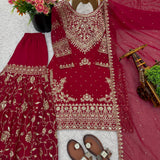 Maroon Embroidered Top Plazzo