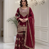 Maroon Embroidered Top Plazzo