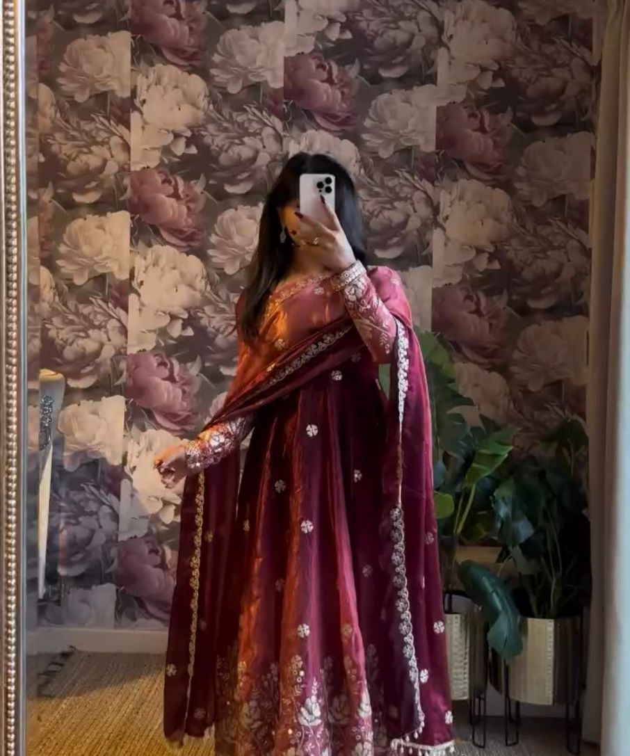 Elegance Chinon Silk Anarkali Gown