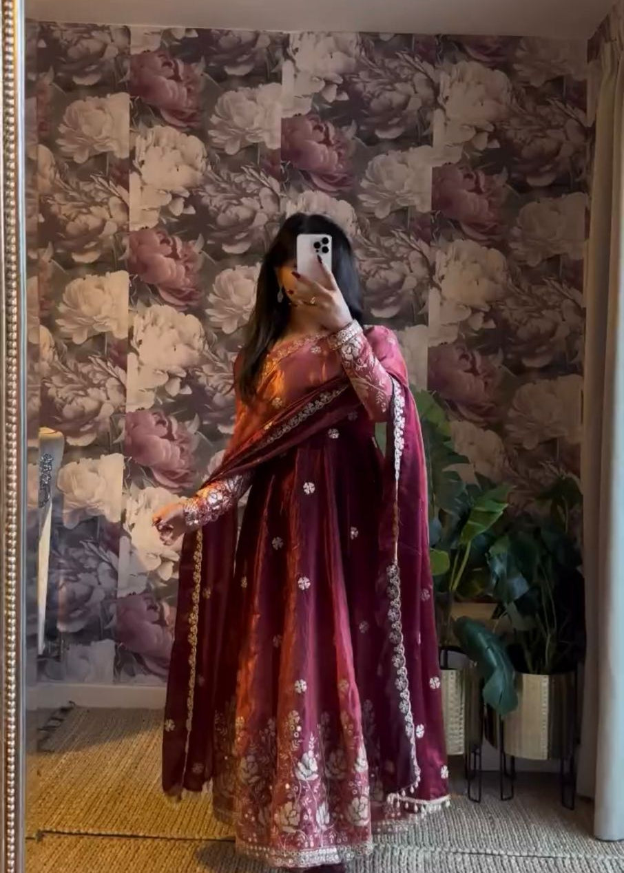 Elegance Chinon Silk Anarkali Gown