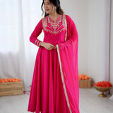 Pink Roman Silk Anarkali Gown