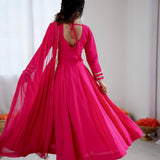 Pink Roman Silk Anarkali Gown