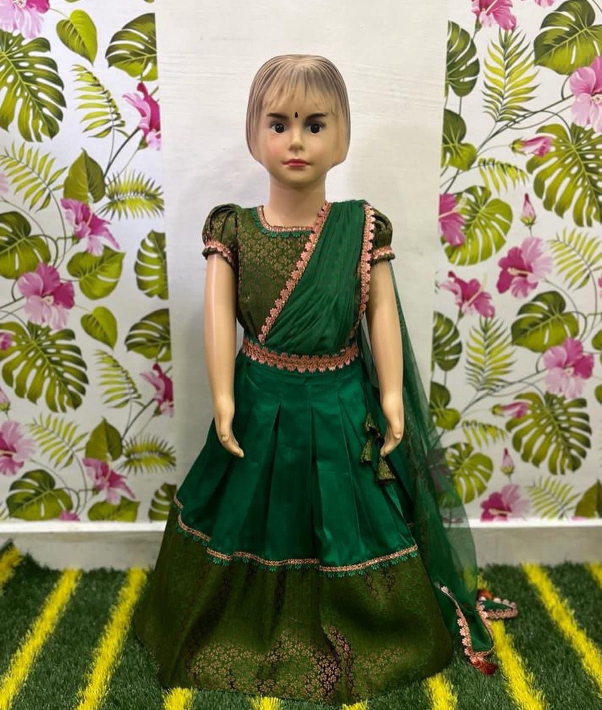 Traditional Jacquard Silk Kids Lehenga