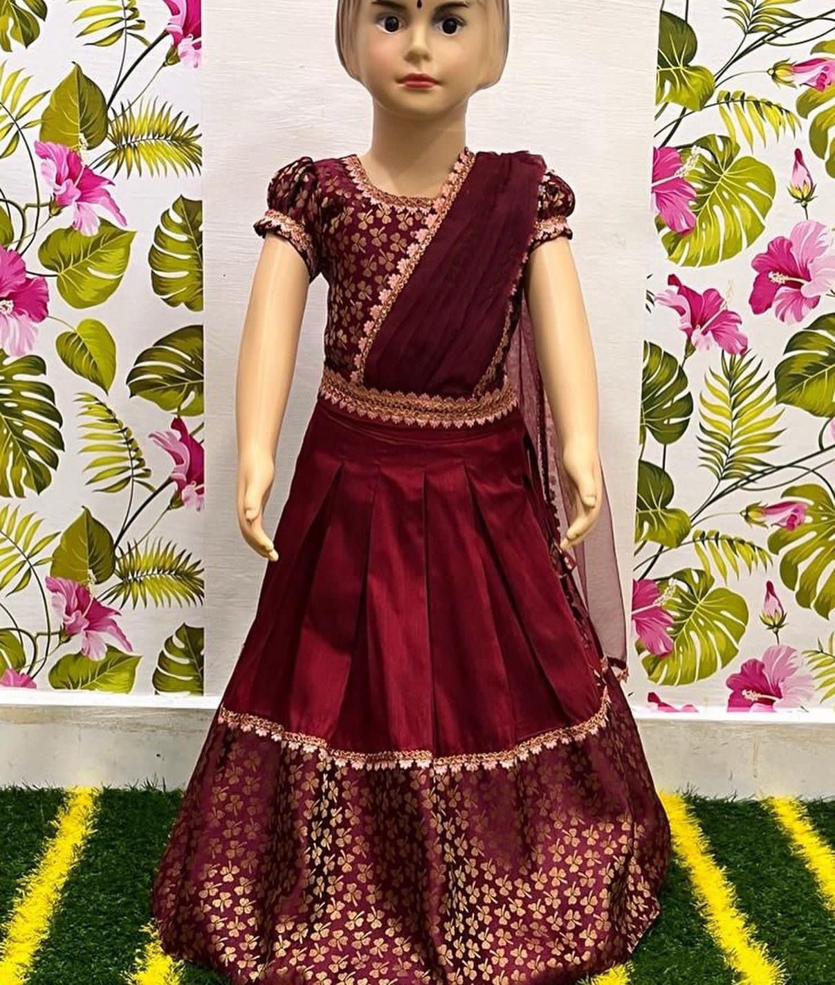 Traditional Jacquard Silk Kids Lehenga