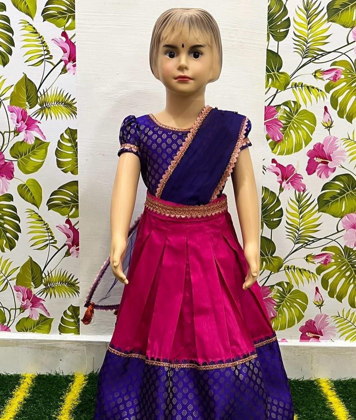 Traditional Jacquard Silk Kids Lehenga