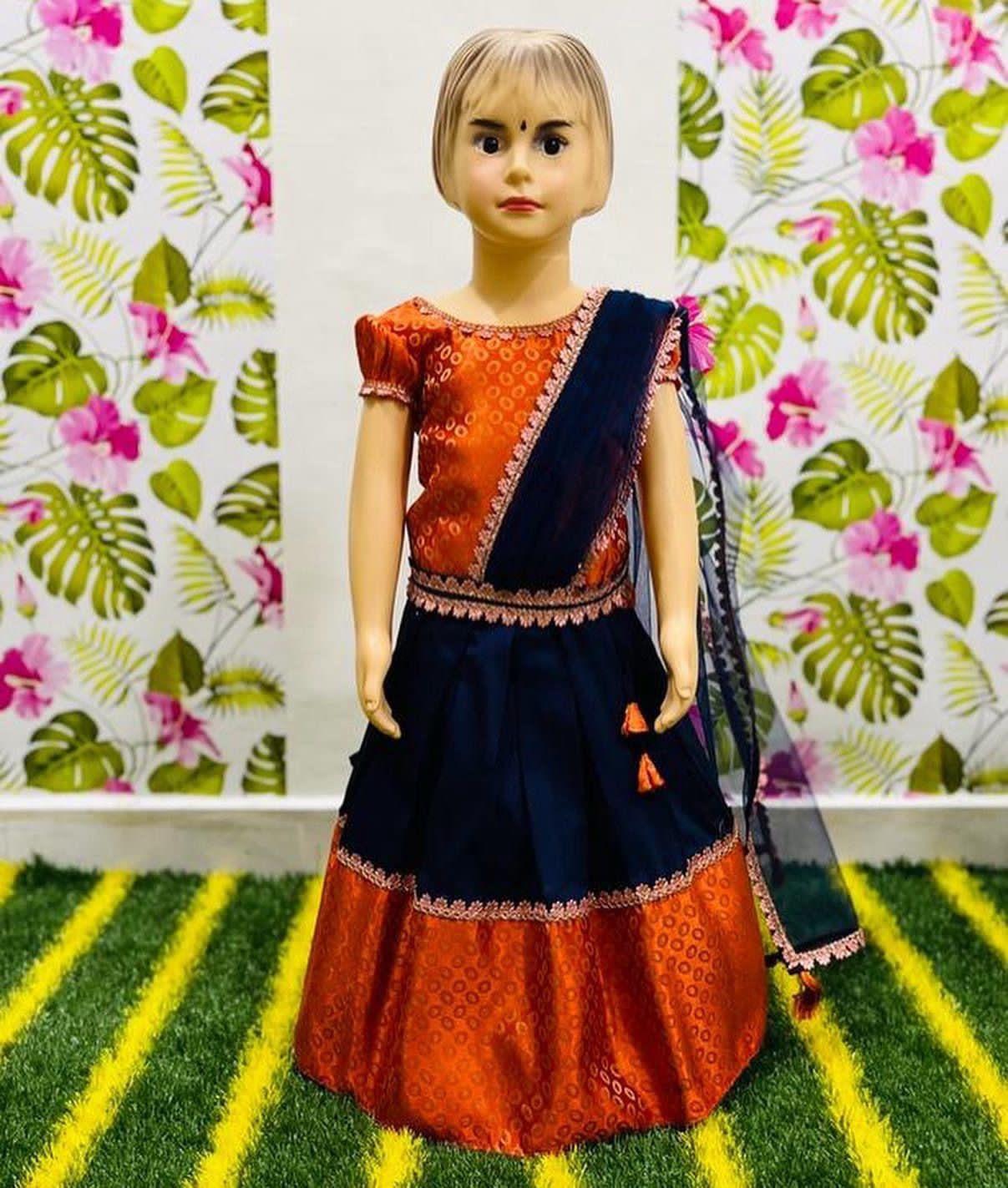 Traditional Jacquard Silk Kids Lehenga