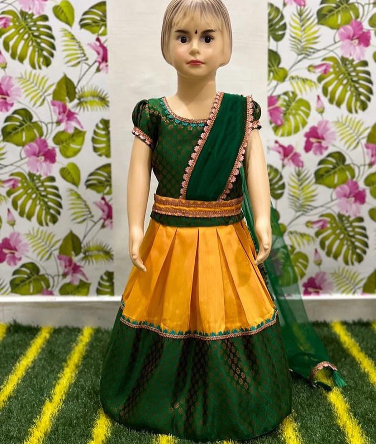 Traditional Jacquard Silk Kids Lehenga