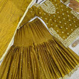 Olive Shiny Embroidered Top Sharara