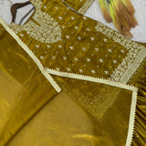 Olive Shiny Embroidered Top Sharara