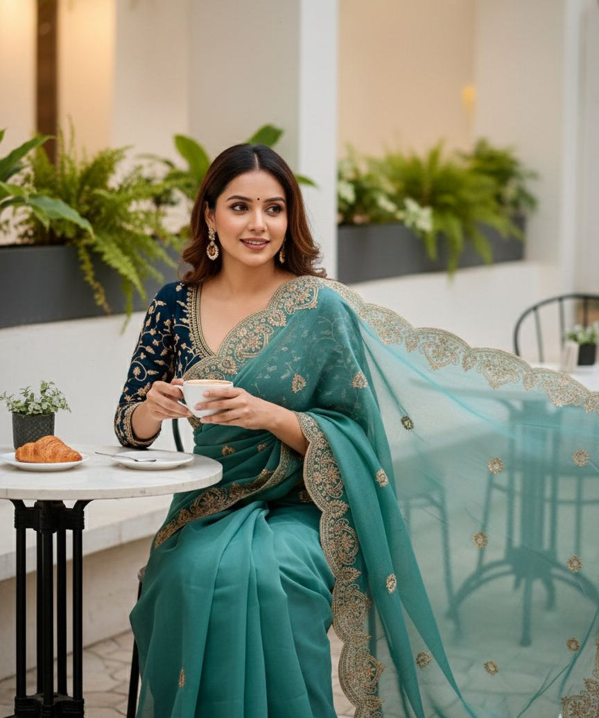 Celebrity Georgette Embroidered Saree