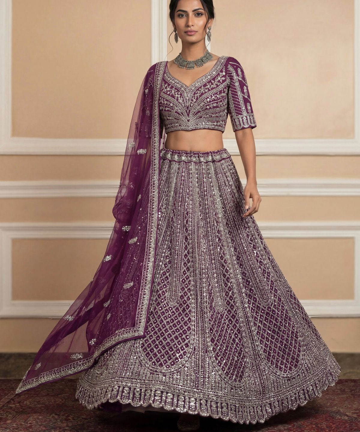 Royal Bridal Embroidered Moti Work Lehenga