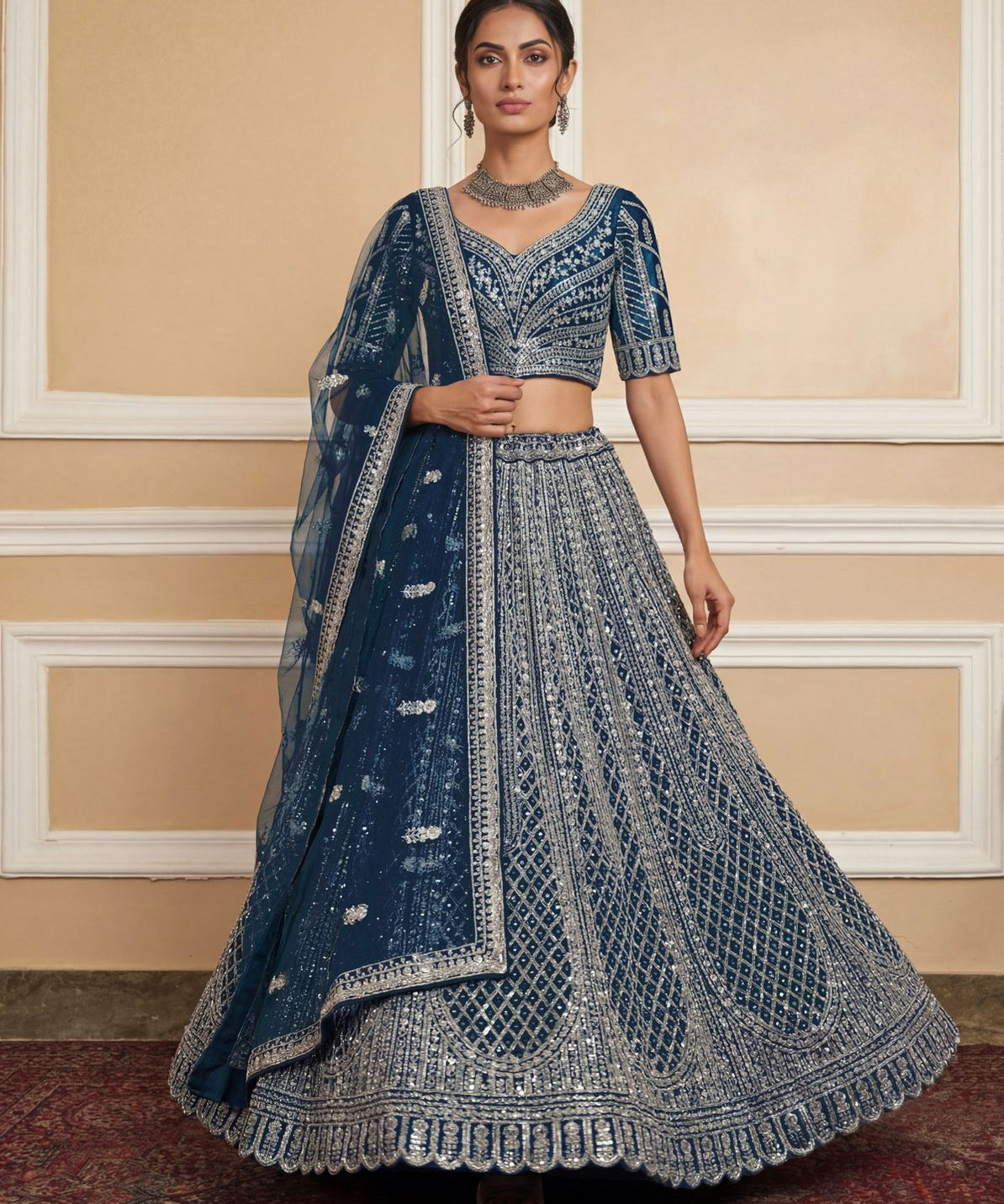 Royal Bridal Embroidered Moti Work Lehenga