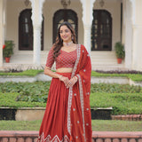 Traditional Vichitra Silk Embroidered Lehenga
