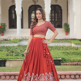 Traditional Vichitra Silk Embroidered Lehenga