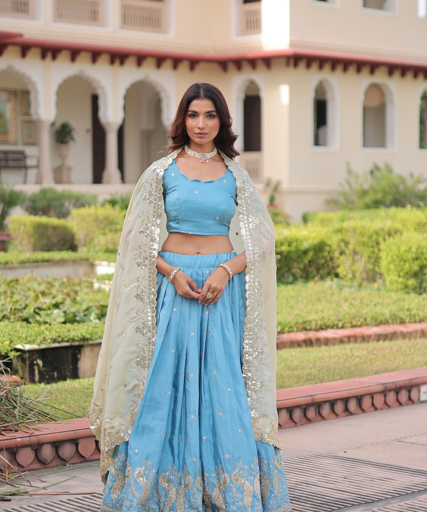 Designer Gold Crush Lehenga Choli