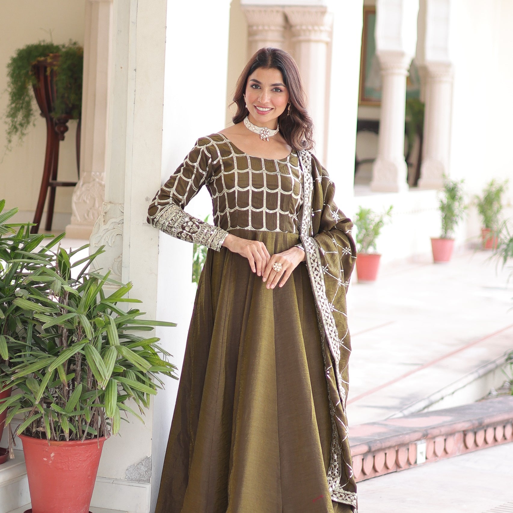 Adorn Vichitra Silk Anarkali Gown