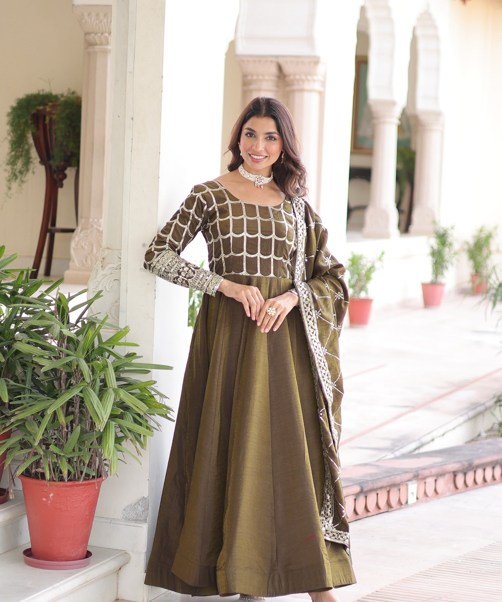 Adorn Vichitra Silk Anarkali Gown