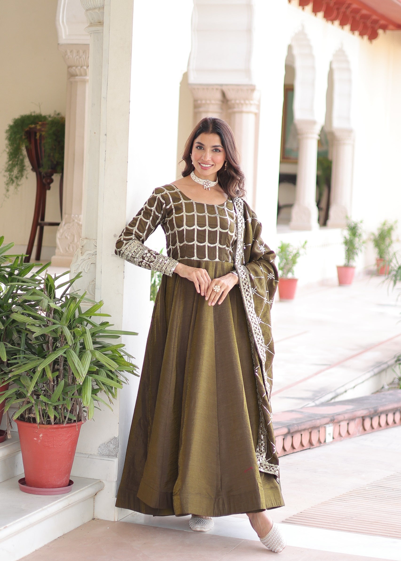 Adorn Vichitra Silk Anarkali Gown