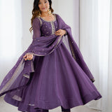 Lavender Wedding Silk Anarkali Gown