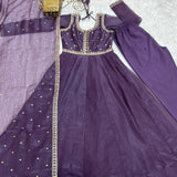 Lavender Wedding Silk Anarkali Gown