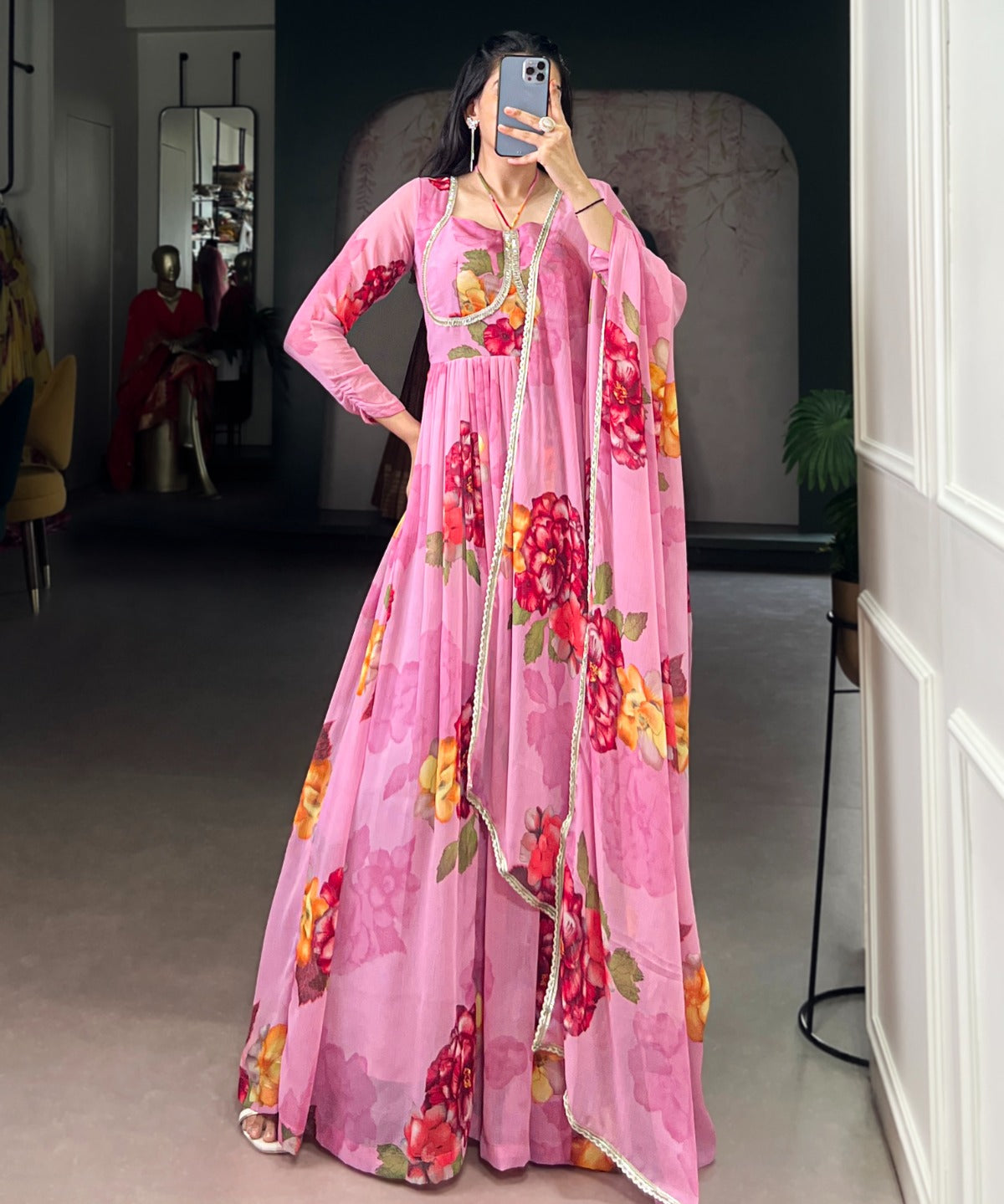 Blooming Floral Print Anarkali Gown
