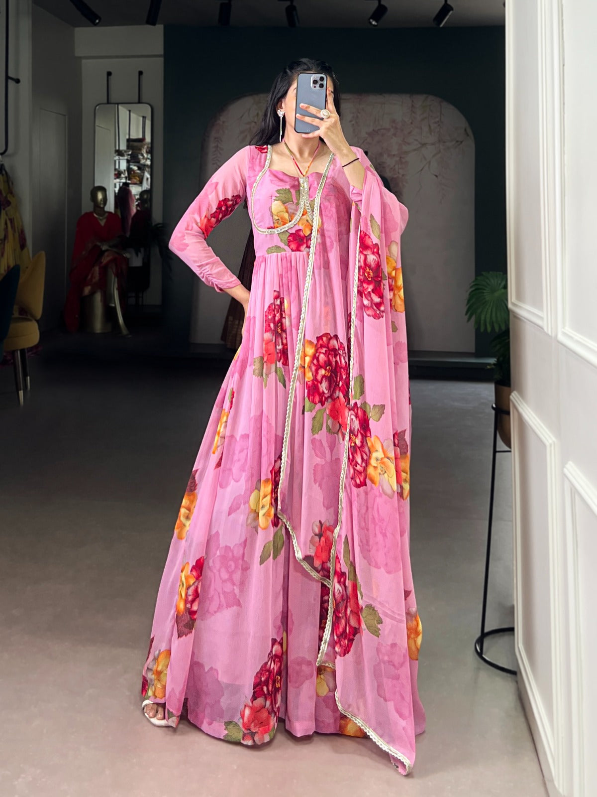 Blooming Floral Print Anarkali Gown